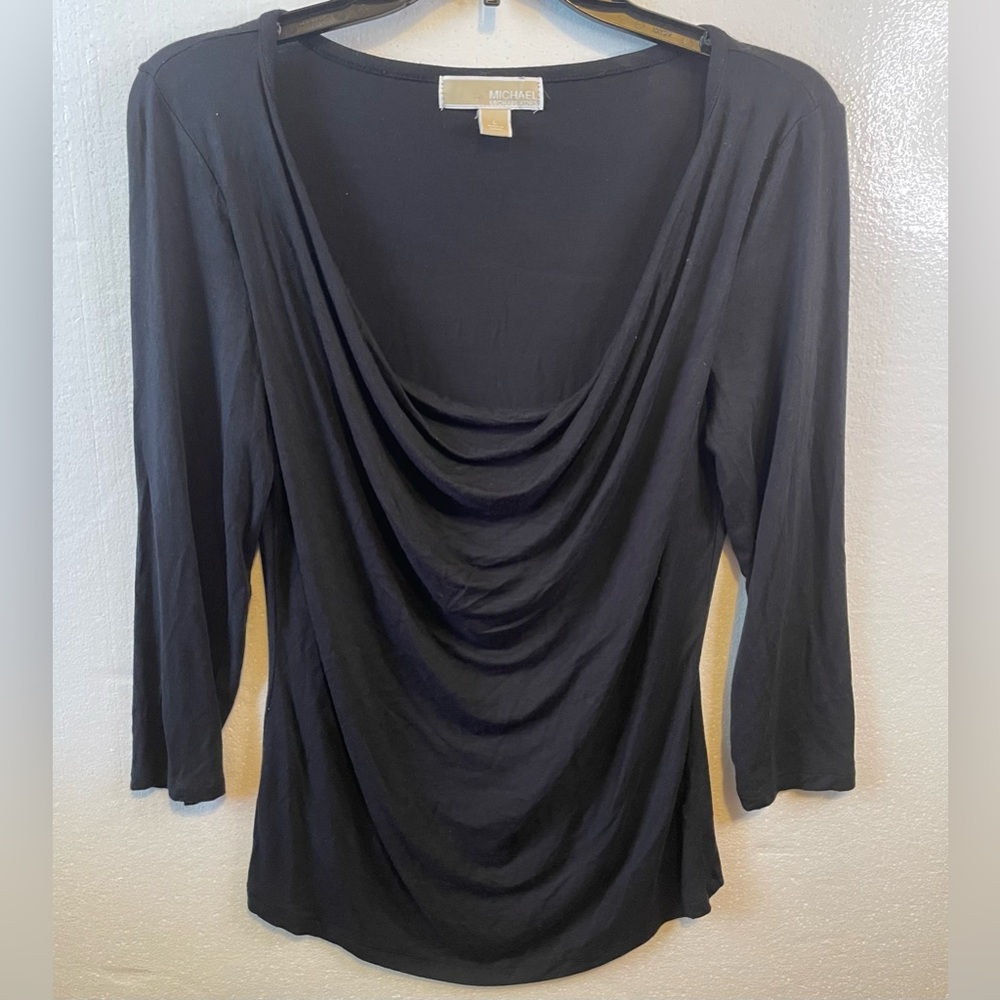 Michael Kors Black Drape Neck Blouse Size L